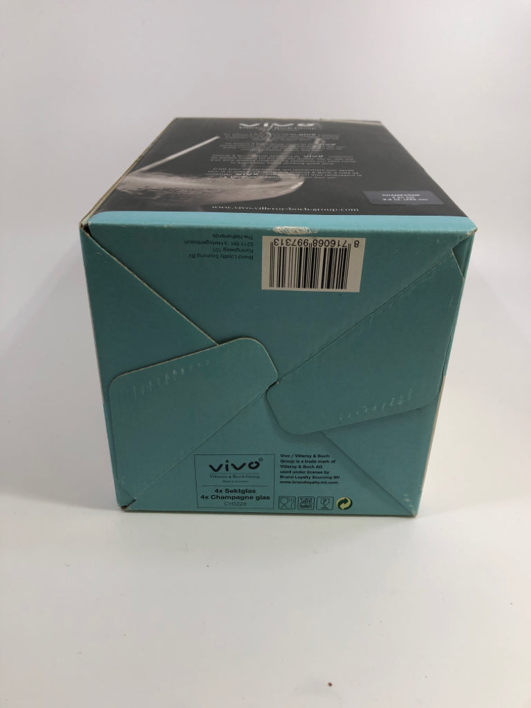 4PC VIVO CHAMPAGNE GLASSES IN BOX.