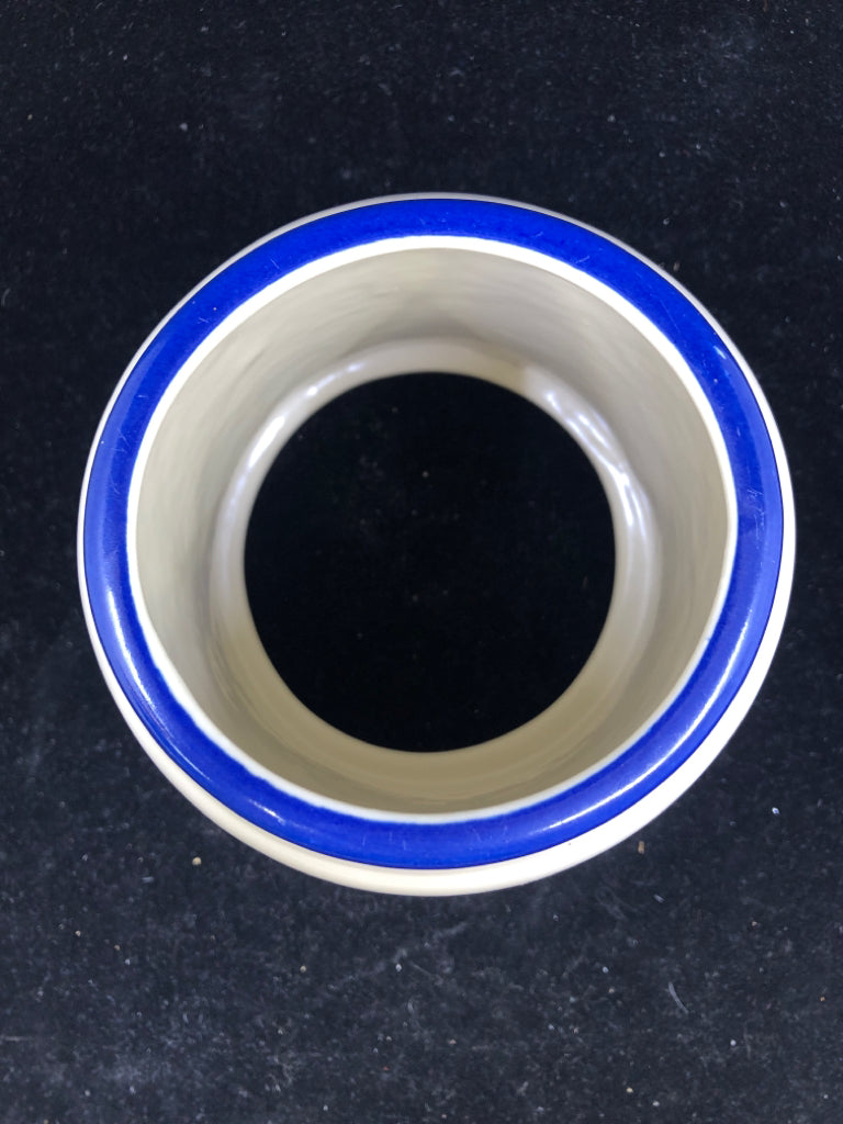 VTG CREAM W BLUE AND YELLO BERRY PATTERN CANDLE SHADE.