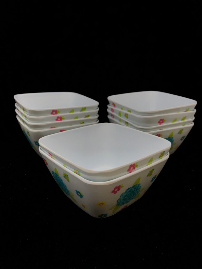 10PC BLUE FLOWER SQUARE BOWLS.