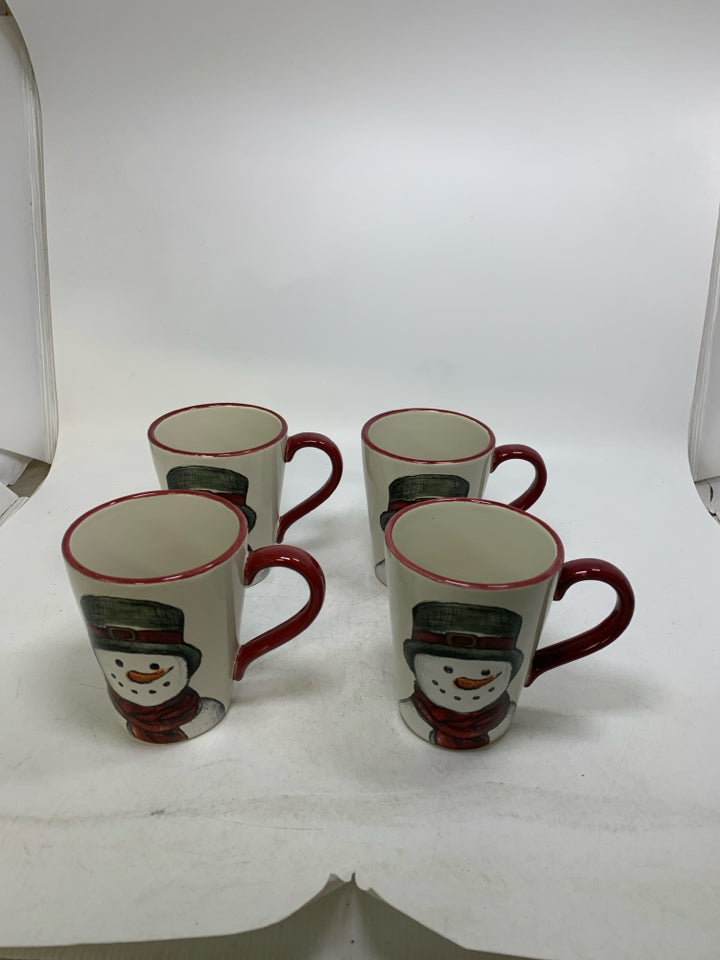 4 ST NICHOLAS SNOWMEN MUGS.