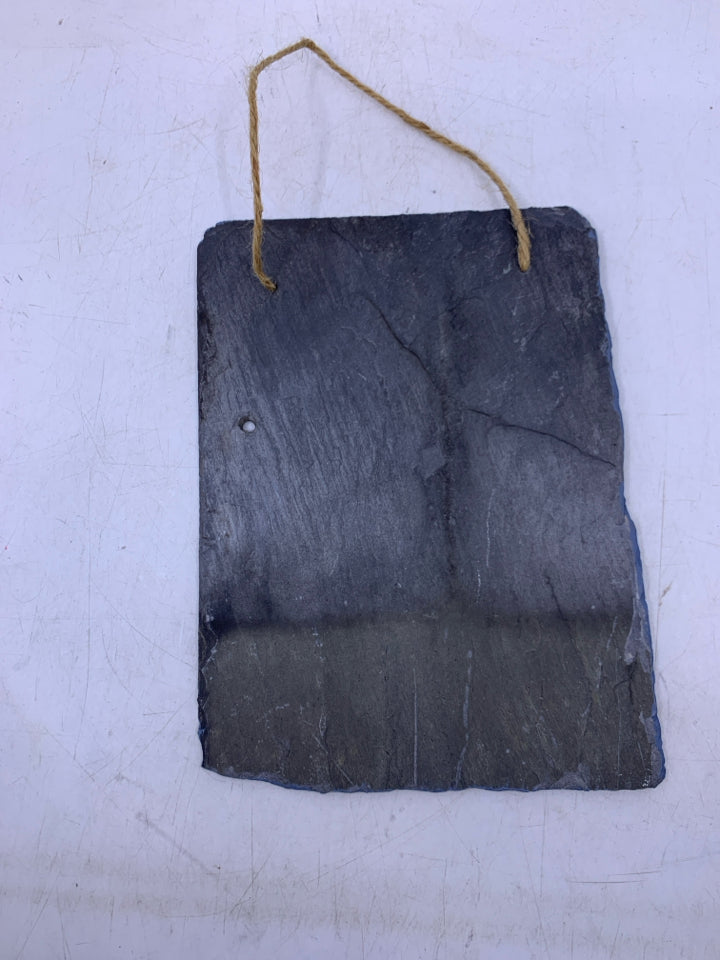 SMALL STONE SLATE W/ SNOWMAN 2 CHRISTMAS TREES INFRONT WALL HANGING.