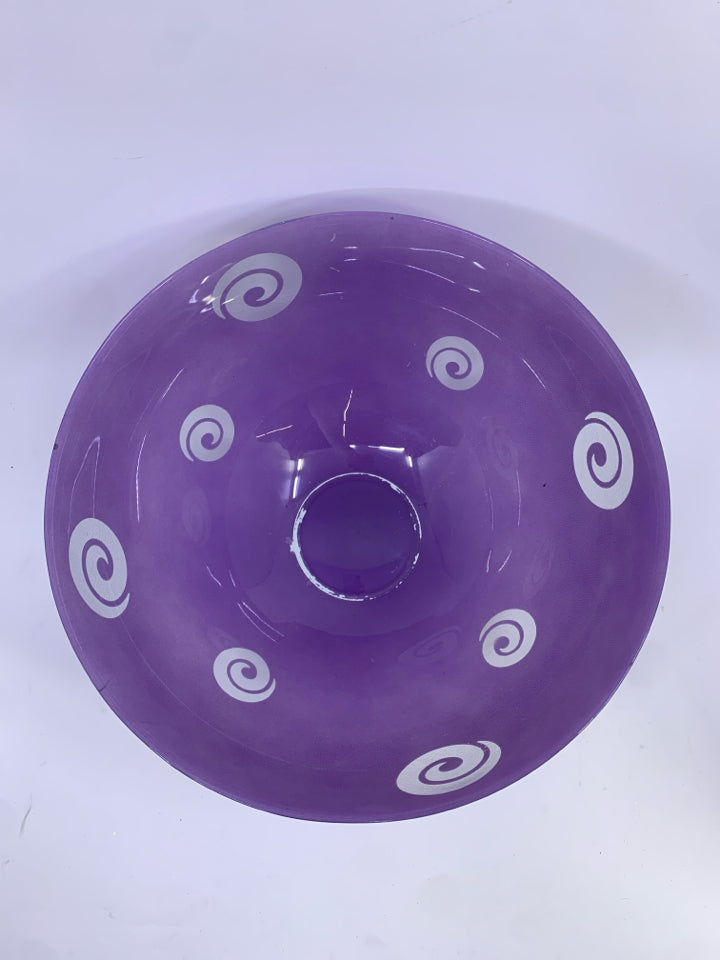 PURPLE PAINTED CENTERPIECE BOWL W/SWIRLS.