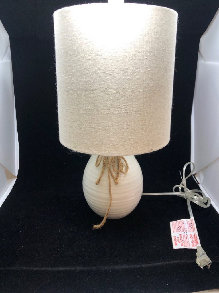 TWINE BOW LAMP W/CANVAS SHADE.