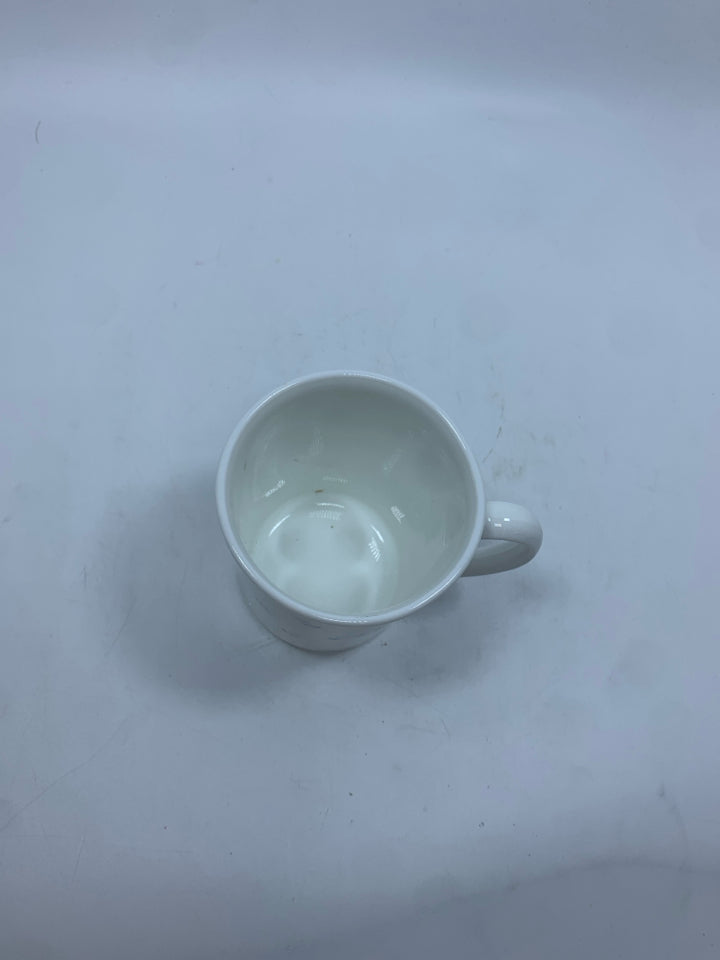 8 BLUE FLORAL CORNING WARE MUGS.