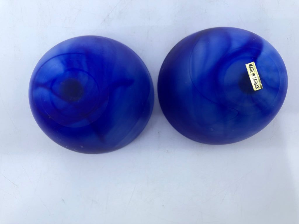 2 FROSTED COBALT BLUE CANDLES.