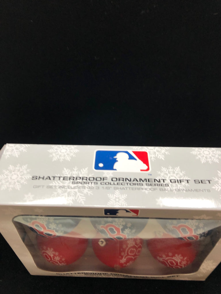 NIB 6PC SHATTERPROOF BOSTON RED SOCKS ORNAMENTS