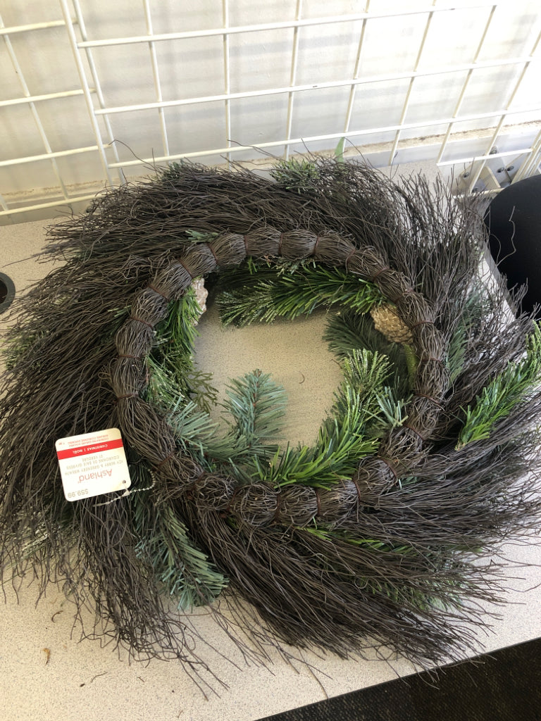 PINECONE W/BLUEBERRIES, GLITTER WREATH.