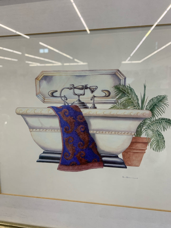 BATHTUB PRINT IN SILVER FRAME.