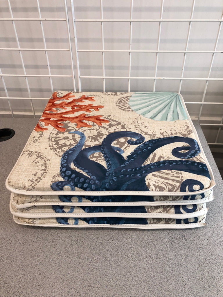 4 NAUTICAL SEAT CUSHIONS.