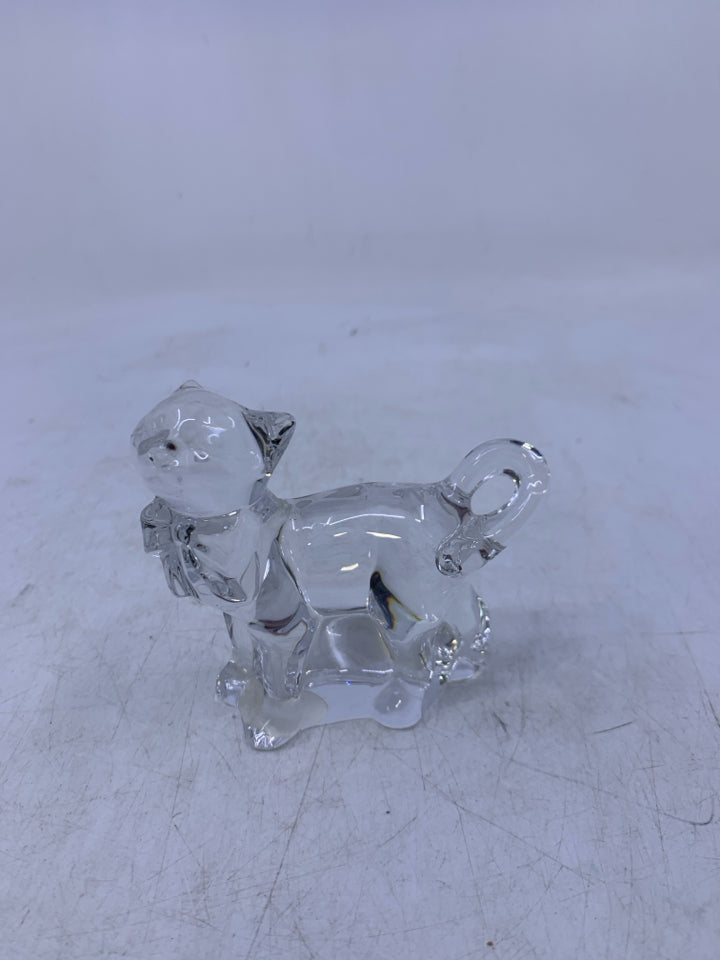 CLEAR CRYSTAL STANDING CAT W/ BOW.
