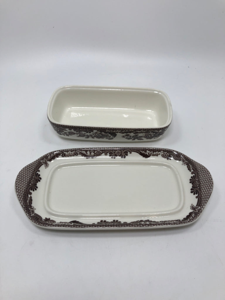 DUCK SPODE WOODLAND COVERED BUTTER DISH.