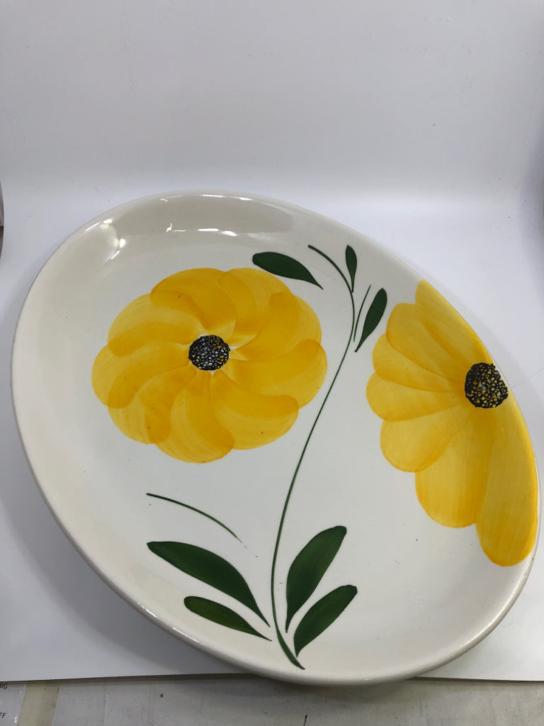 OVAL BRIGHT YELLOW FLOWERS CERAMIC PLATE.