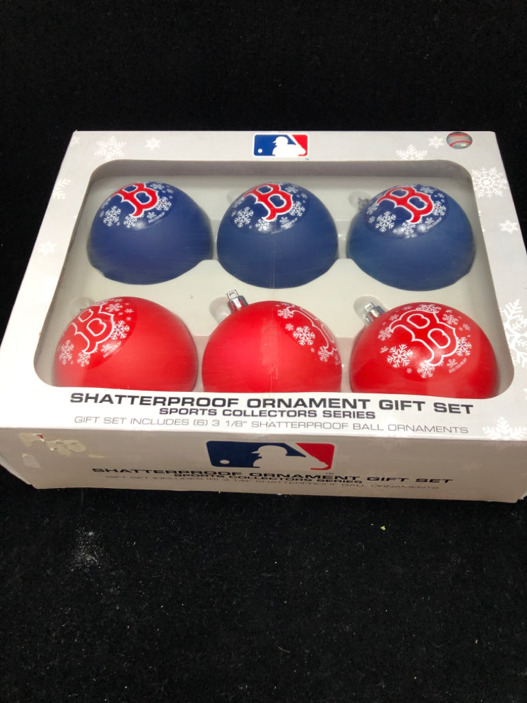 NIB 6PC SHATTERPROOF BOSTON RED SOCKS ORNAMENTS
