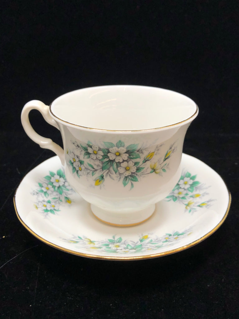 WHITE BOUQUET TEACUP & SAUCER - QUEEN ANNE.