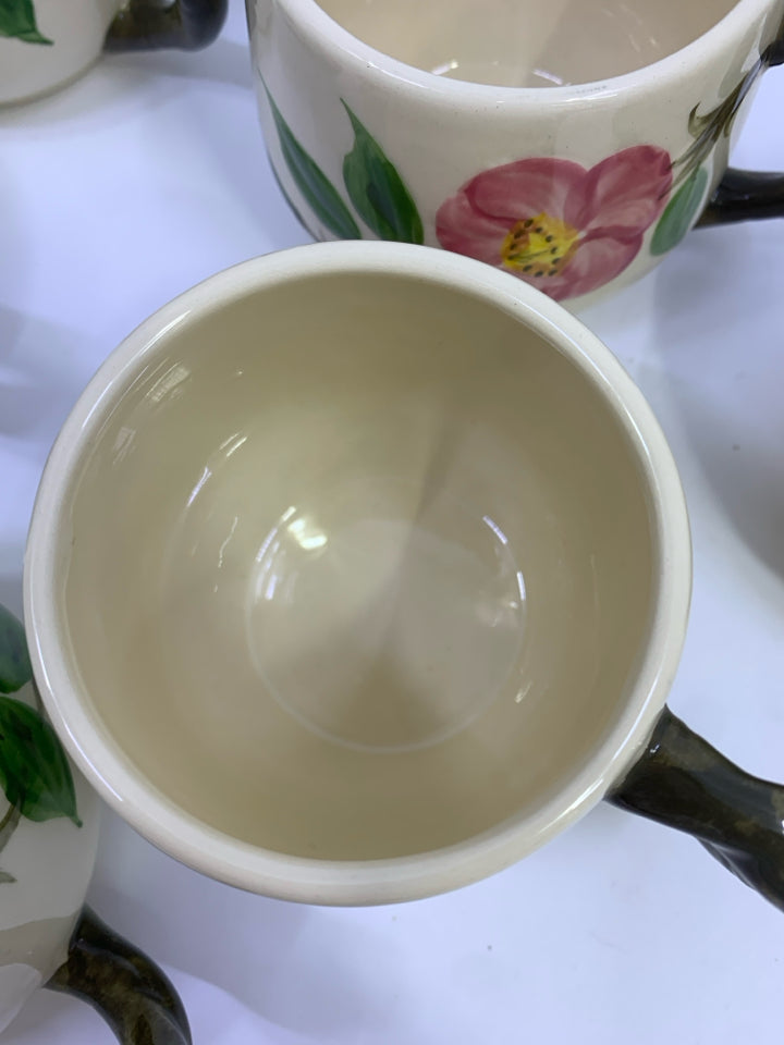 6PC VTG CREAM W/PINK FLOWERS MUG.