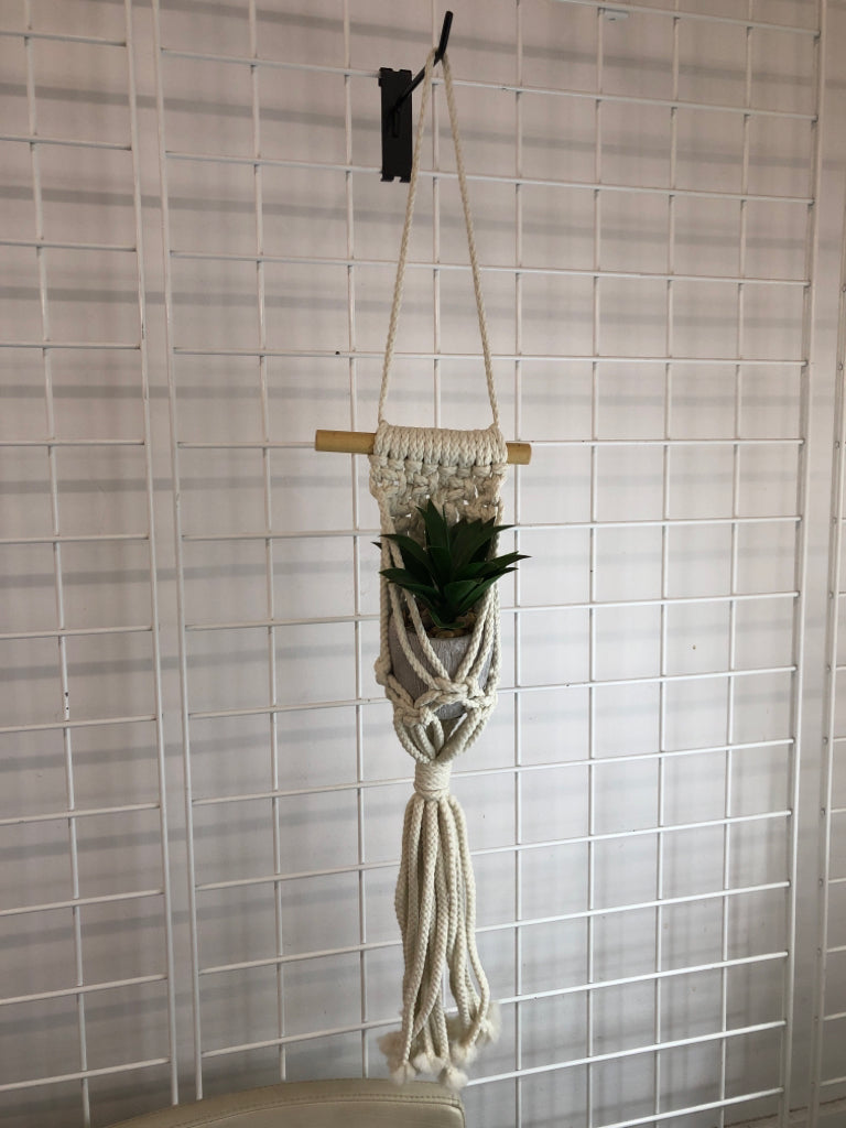FAUX ALOE PLANT IN MACRAME PLANT HANGING.