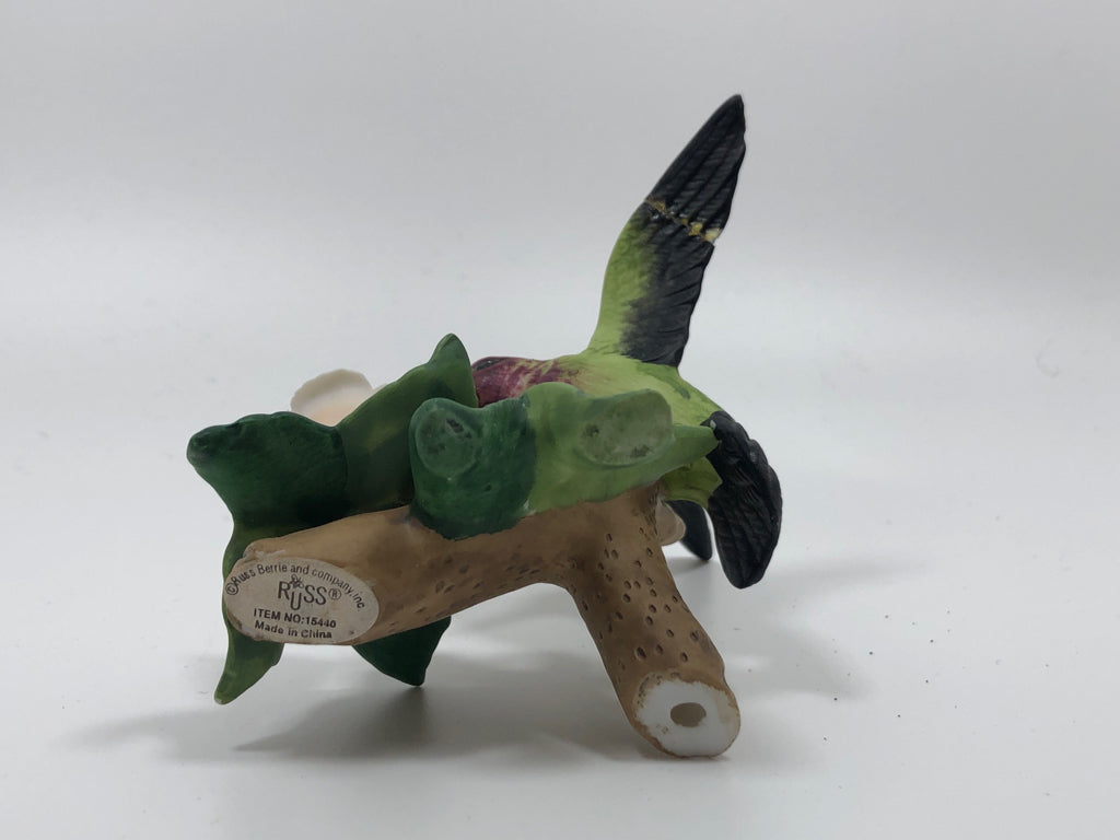HUMMINGBIRD ON FLOWER PORCELAIN FIGURINE.