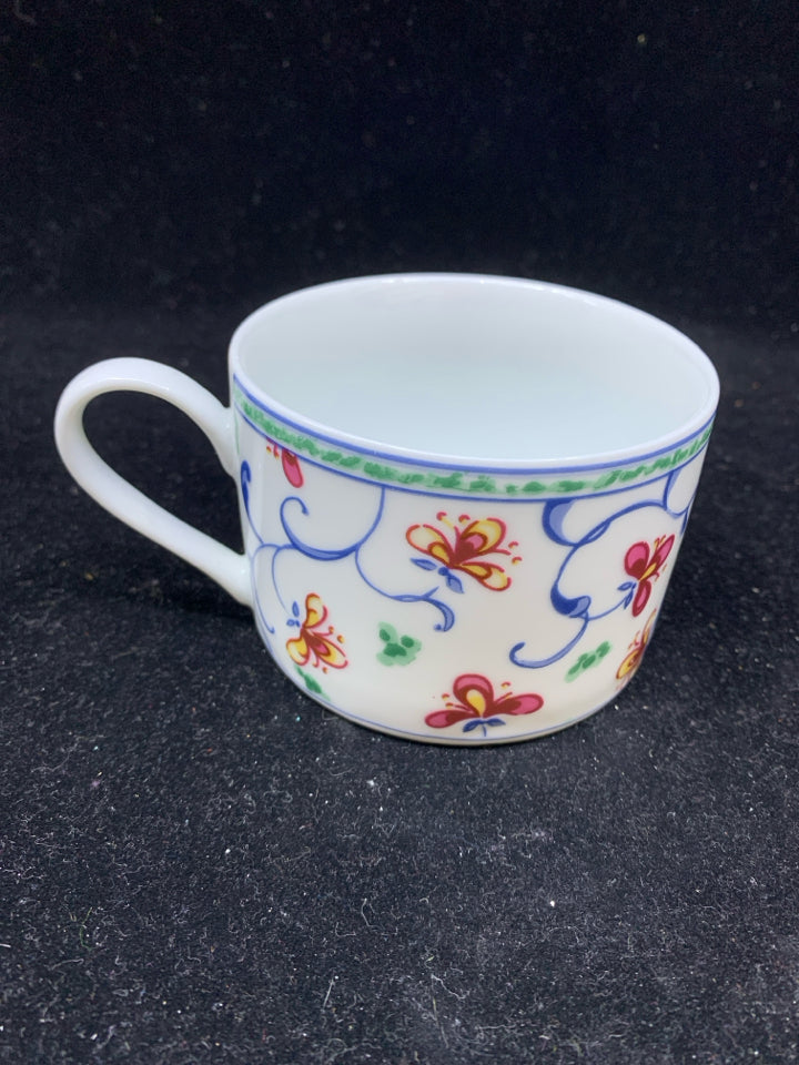 COVENTRY BLUE AND ORANGE FLORAL TEACUP AND SAUCER.