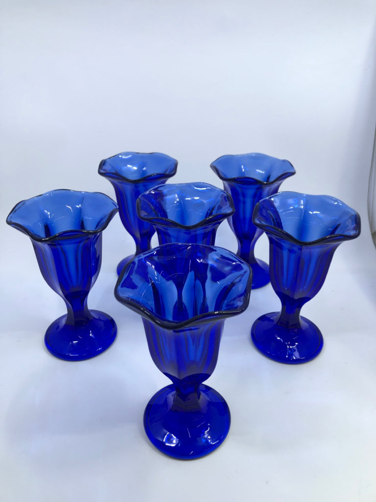 6 COBALT BLUE TALL GLASS SUNDAE CUPS.