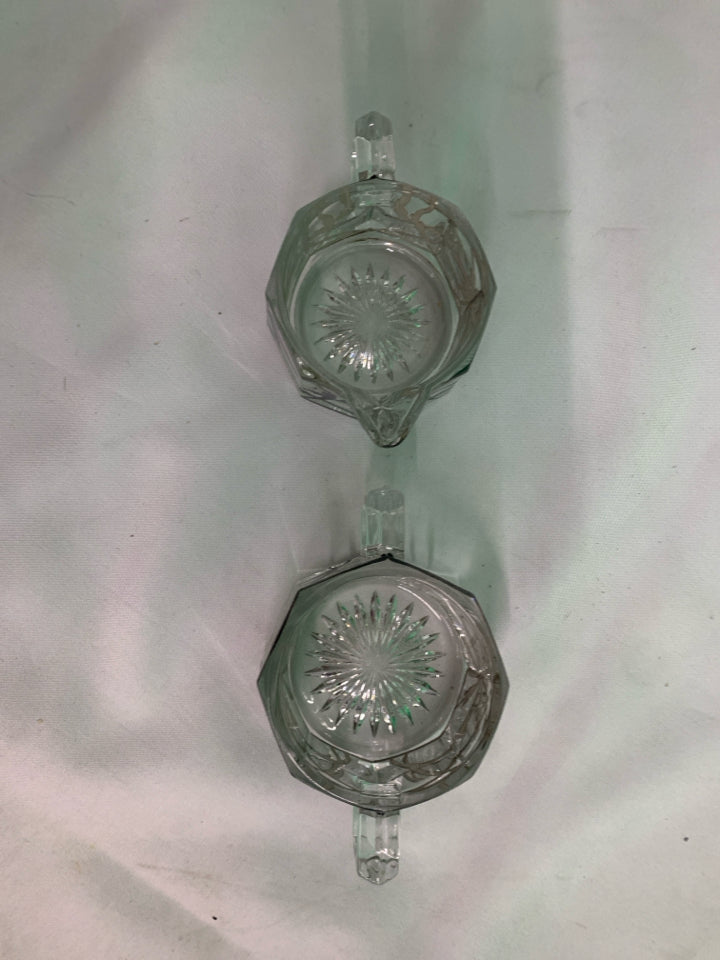 2PC VTG SILVER ON GLASS MCM SUGAR AND CREAMER.