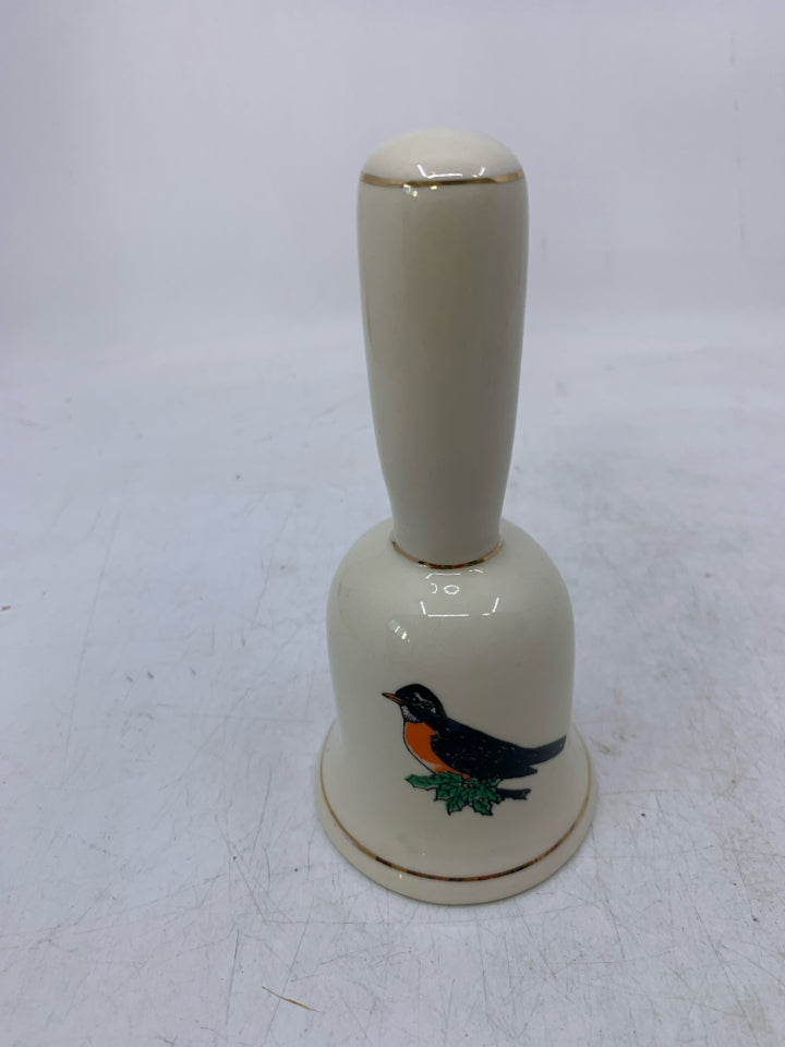 CREAM CERAMIC PRINTED ROBIN BELL.