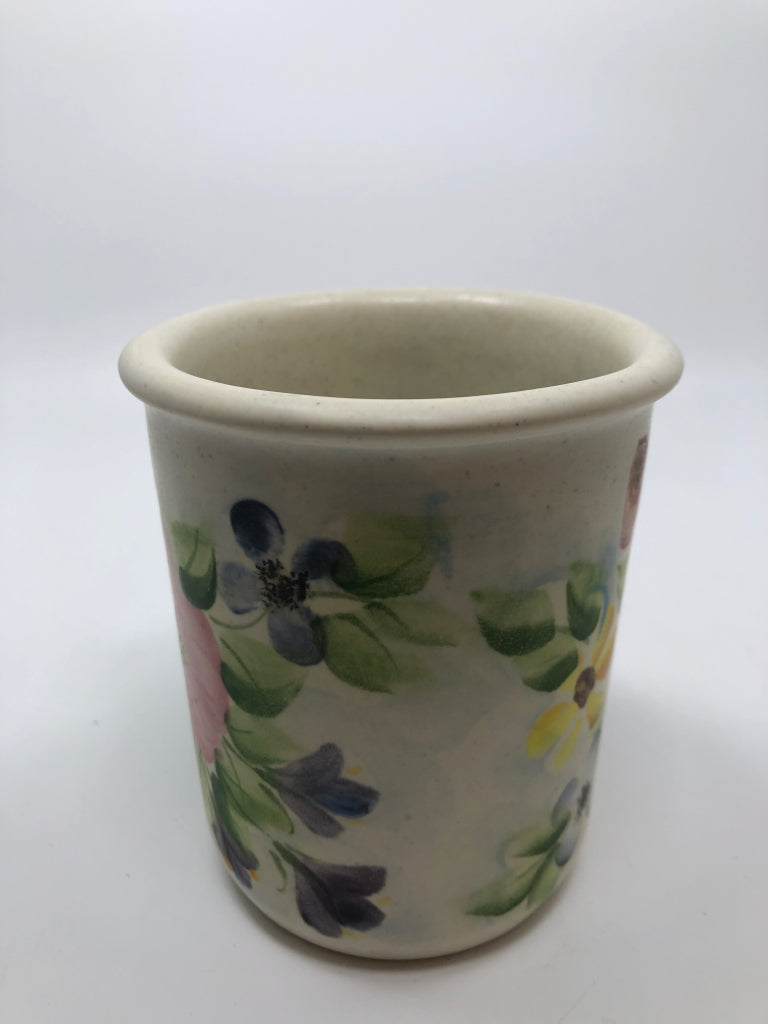 HANDPAINTED MUG W/COLORFUL FLOWERS.