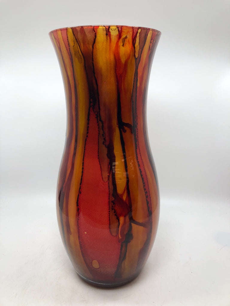 AMBER/BRONZE GLASS VASE.