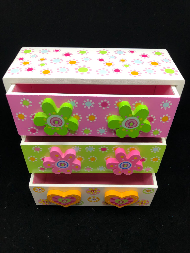 3 DRAWER FLOWER PAINTED JEWELRY BOX.