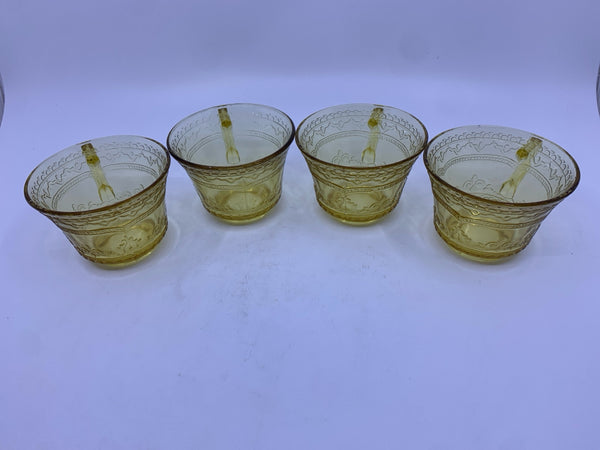 4 VTG YELLOW DEPRESSION GLASS CUPS.