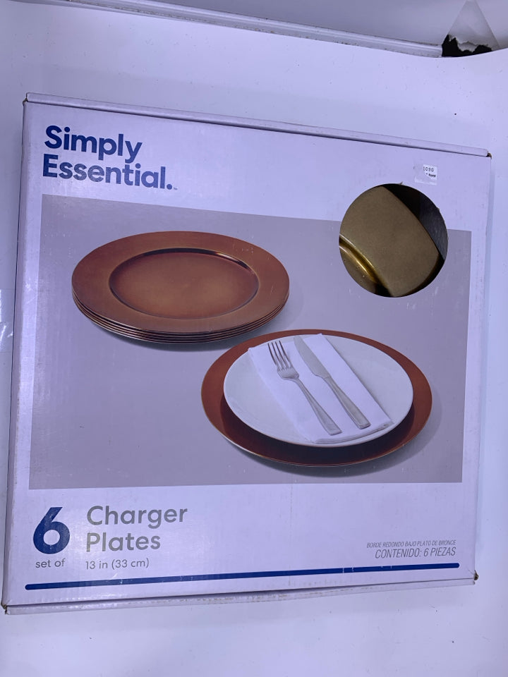 NIB 6 BURNT ORANGE/BRONZE CHARGER SIMPLY ESSENTIAL.