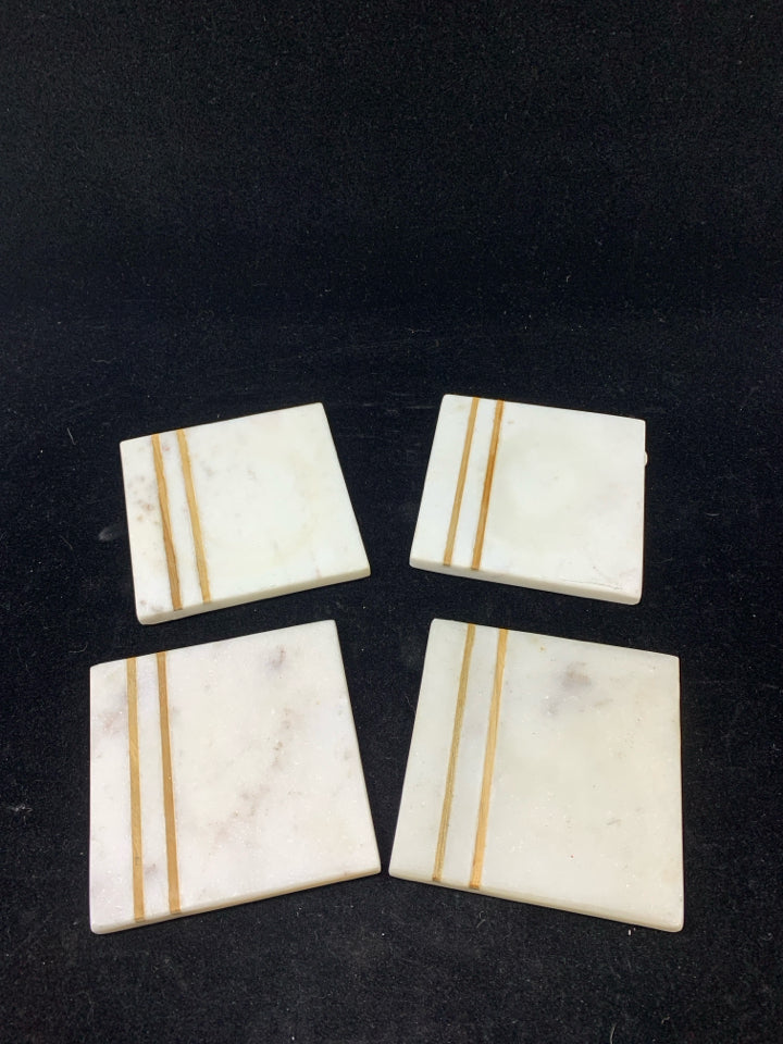 4 MARBLE W/WOOD DETAIL COASTERS.