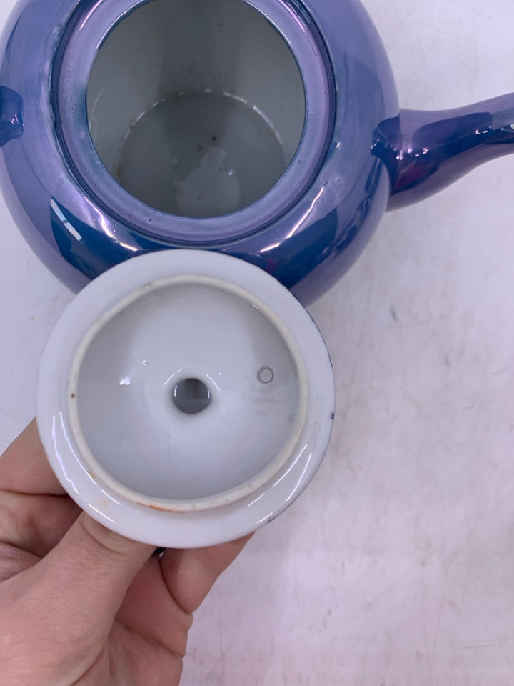 IRIDESCENT BLUE TEA POT.