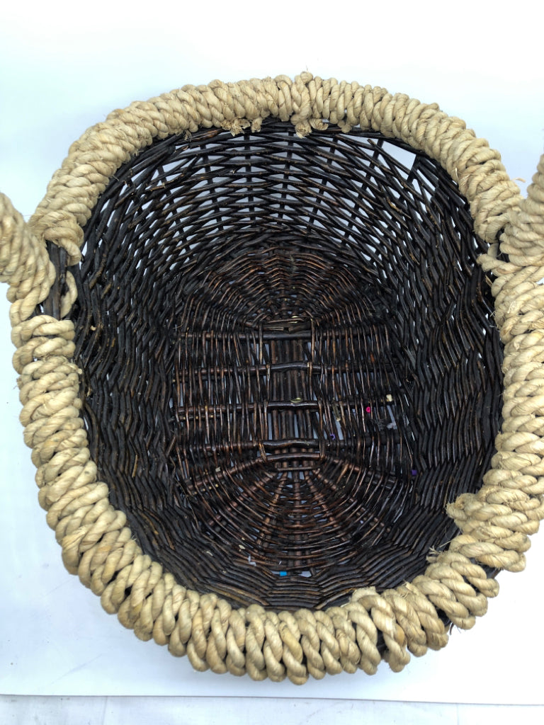 2 TONED STUDY BASKET DARK BASE W/ LIGHT WRAPPED HANDLE+EDGE.
