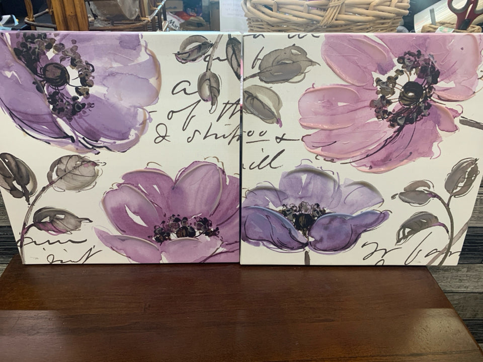 2PC PURPLE FLORAL CANVAS.