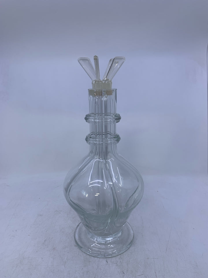 VTG BLOWN GLASS CLEAR 4 CHAMBER LIQUOR DECANTER MADE IN CZECHOSLOVAKIA.