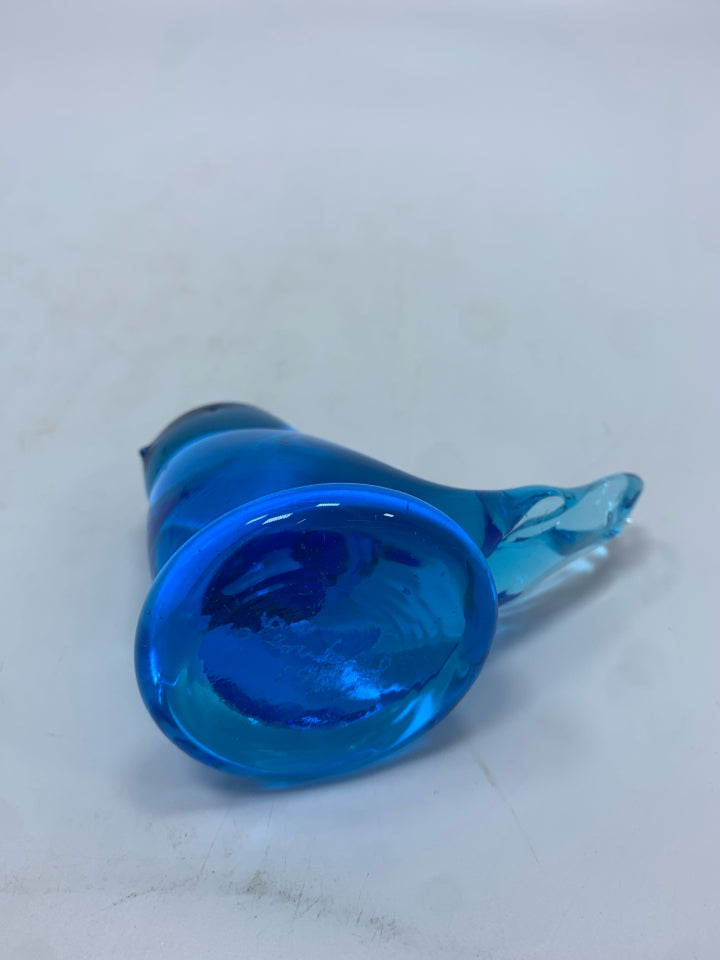 GLASS BLUE BIRD FIGURINE.