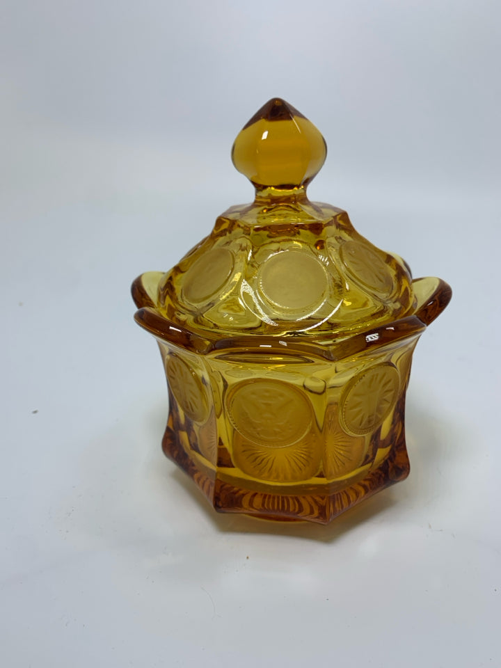 VTG FOSTORIA COIN GLASS COVERED SUGAR BOWL.