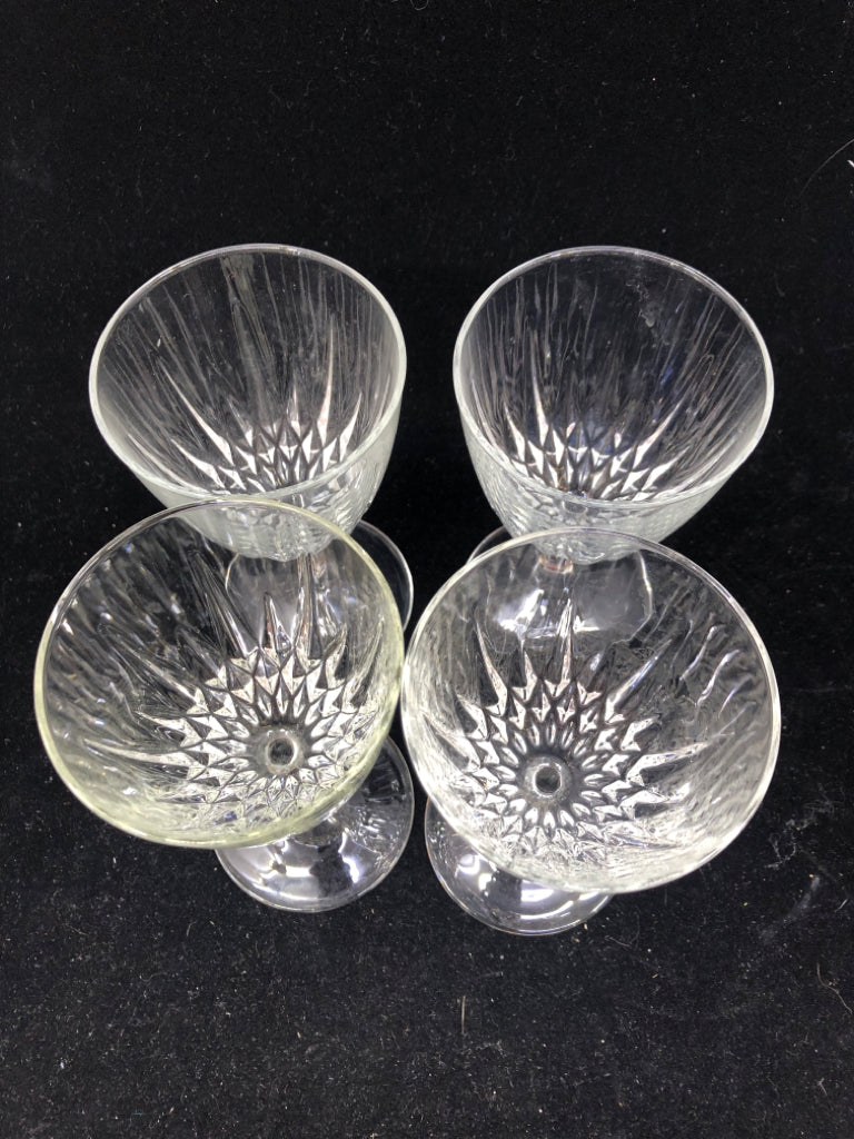 4 SMALL CRYSTAL WINE GLASSES.