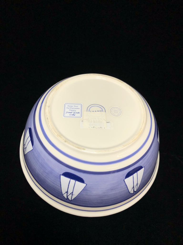 BLUE PAINTED SAILBOAT SERVING BOWL.