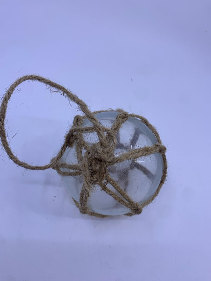 CLEAR GLASS GLOBE AND TWINE ORNAMENT.