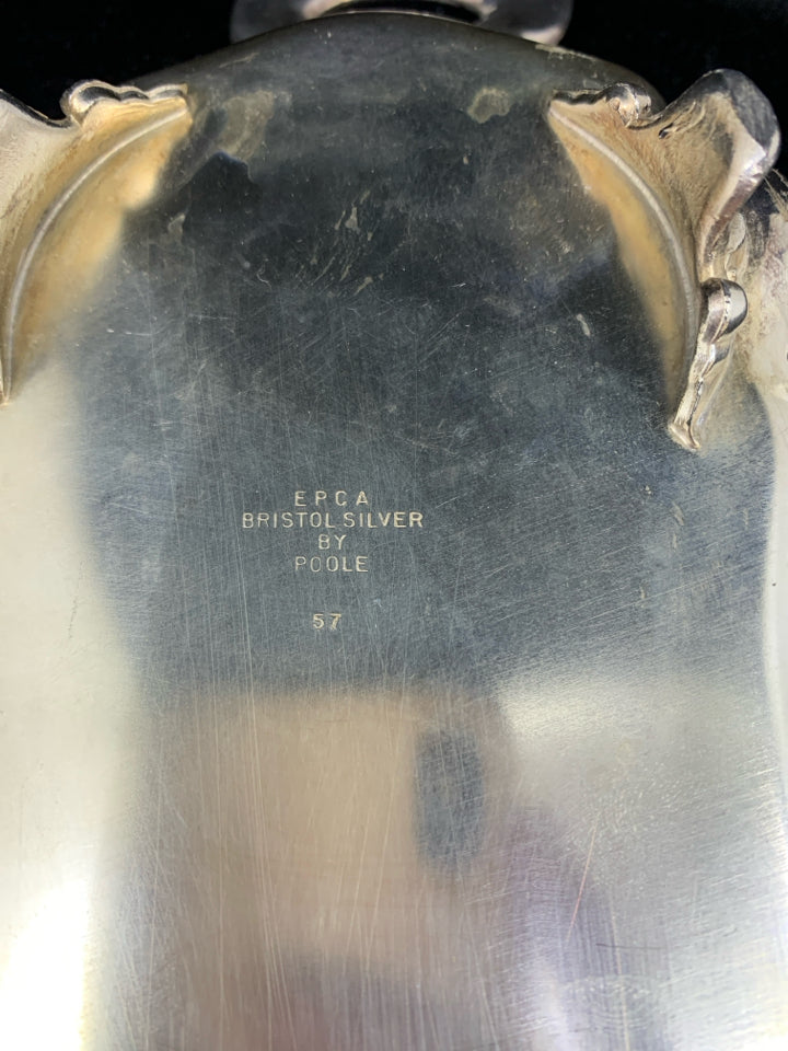 OVAL SILVER FOOTED DISH W HANDLES.