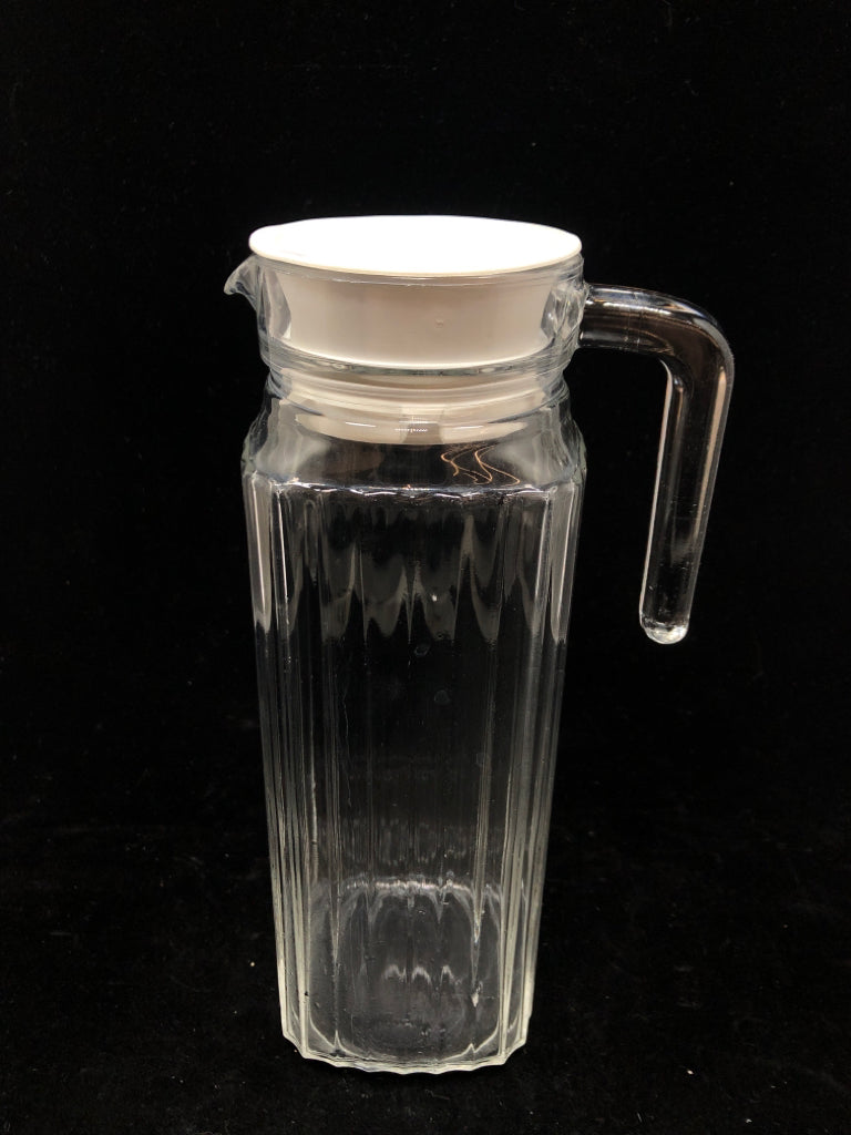 RIBBED GLASS FRIDGE JUG W/LID.