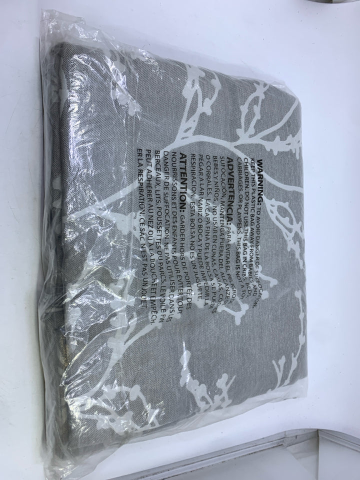 NIP GREY W/ WHITE BRANCHES CURTAIN PANEL.
