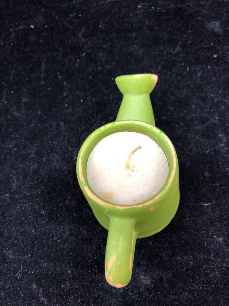 GREEN CERAMIC WATERING CAN CANDLE.