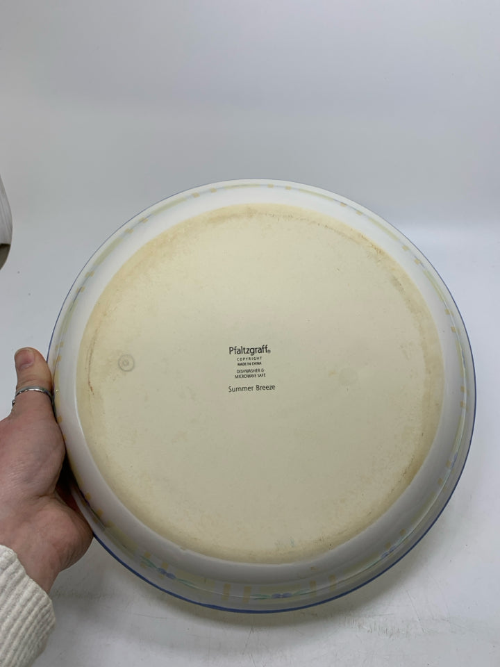 SHALLOW YELLOW INSIDE FLORAL SERVING BOWL.