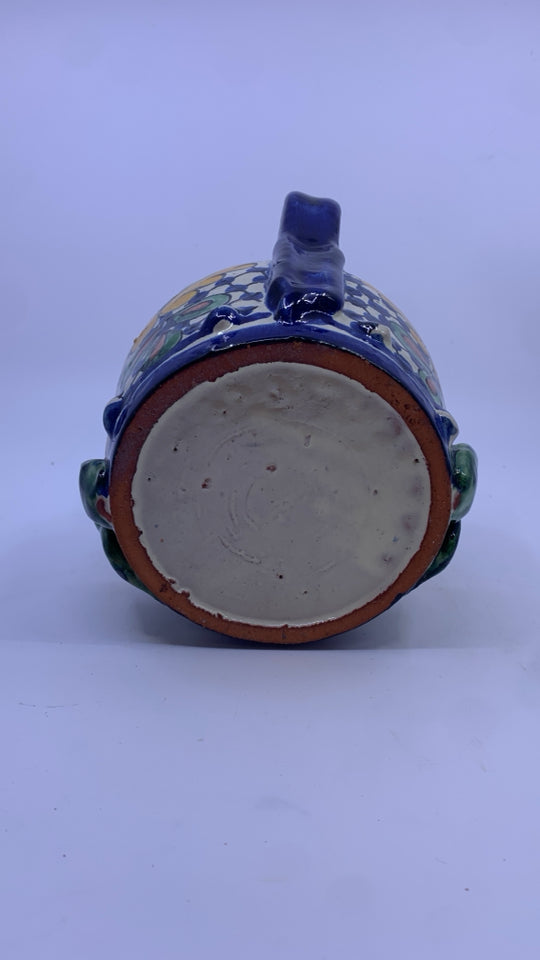 BLUE/GREEN POTTERY FROG PITCHER.