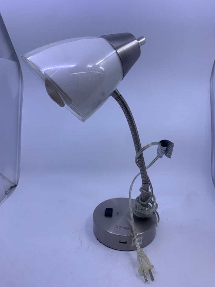 SILVER ADJUSTABLE DESK LAMP.