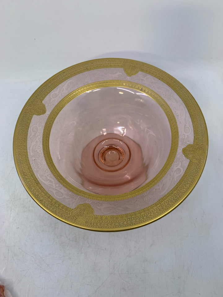VTG PINK/ GOLD FOOTED CENTERPIECE BOWL.