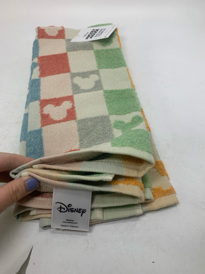 NIP 2 MICKEY MOUSE CHECKERED MOUSE EARS KITCHEN TOWELS.