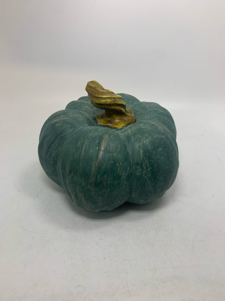 LARGE AQUA DARK TEAL RESIN PUMPKIN.